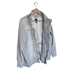 Gap Striped Denim Chore Coat with Cinched Waist - Size XL